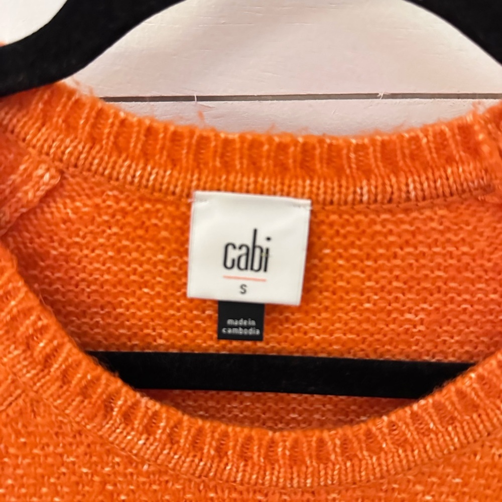CABI #4038 Harvest cable knit hunter orange cotton woman balloon sleeve sweater - Picture 7 of 15